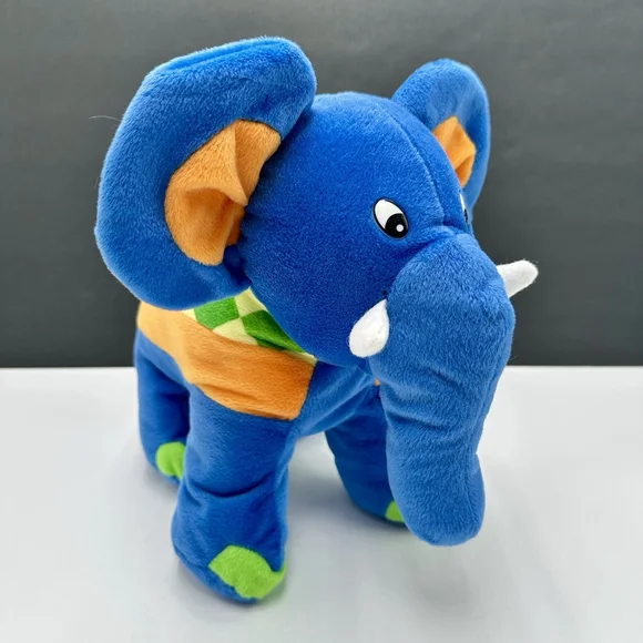 King Plush Elephant Blue Green 11” Stuffed Animal Animated Soft Cuddly - Picture 2 of 11